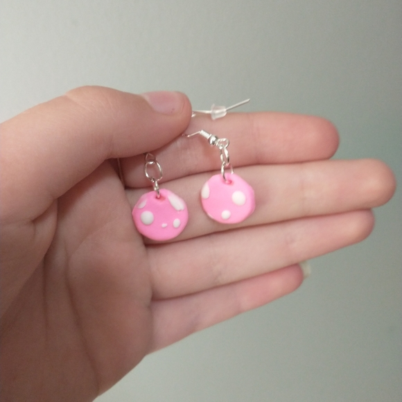Circle Dangling Air Dry Clay Handmade Earrings 2 pairs - Picture 2 of 6